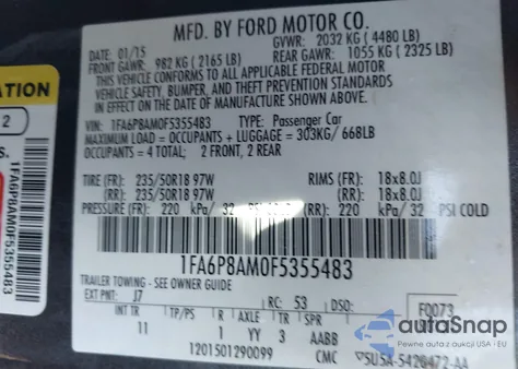 2015 Ford Mustang V6 from USA, damaged, VIN 1FA6P8AM0F5355483